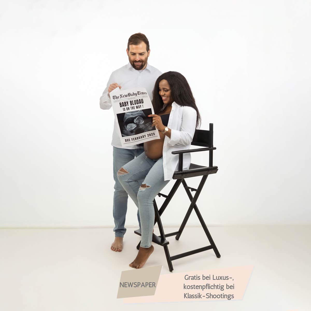 Schwangerschafts-Fotoshooting-mit-Baby-News-Zeitung-in-Muenchen_Fotostudio
